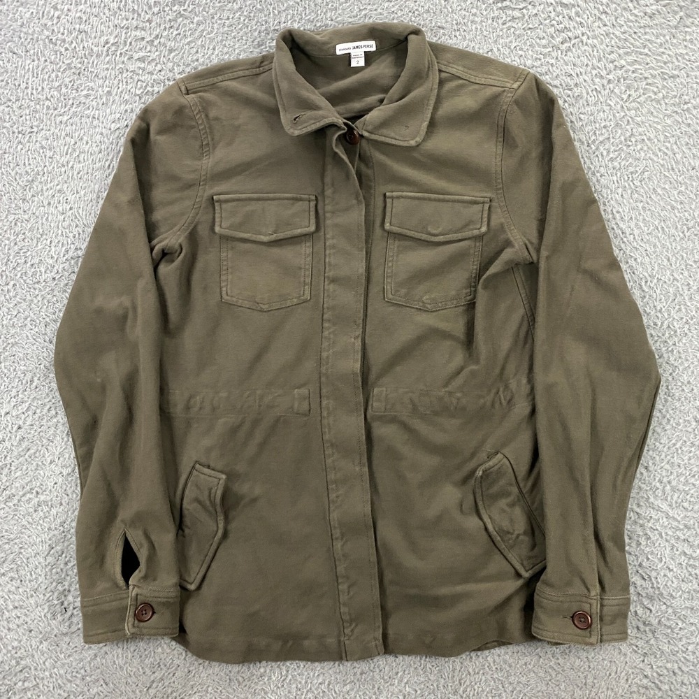 James Perse Shirt Jacket Womens size Medium, 2 Military Army Knit Cotton Green